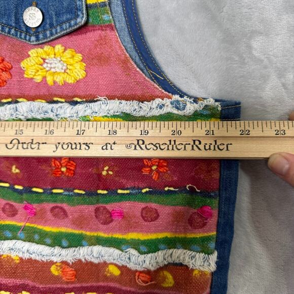 Susan Bristol Denim Vest M Vtg 90's Y2K Button Down Colorful Artsy Floral Indie - Picture 6 of 8